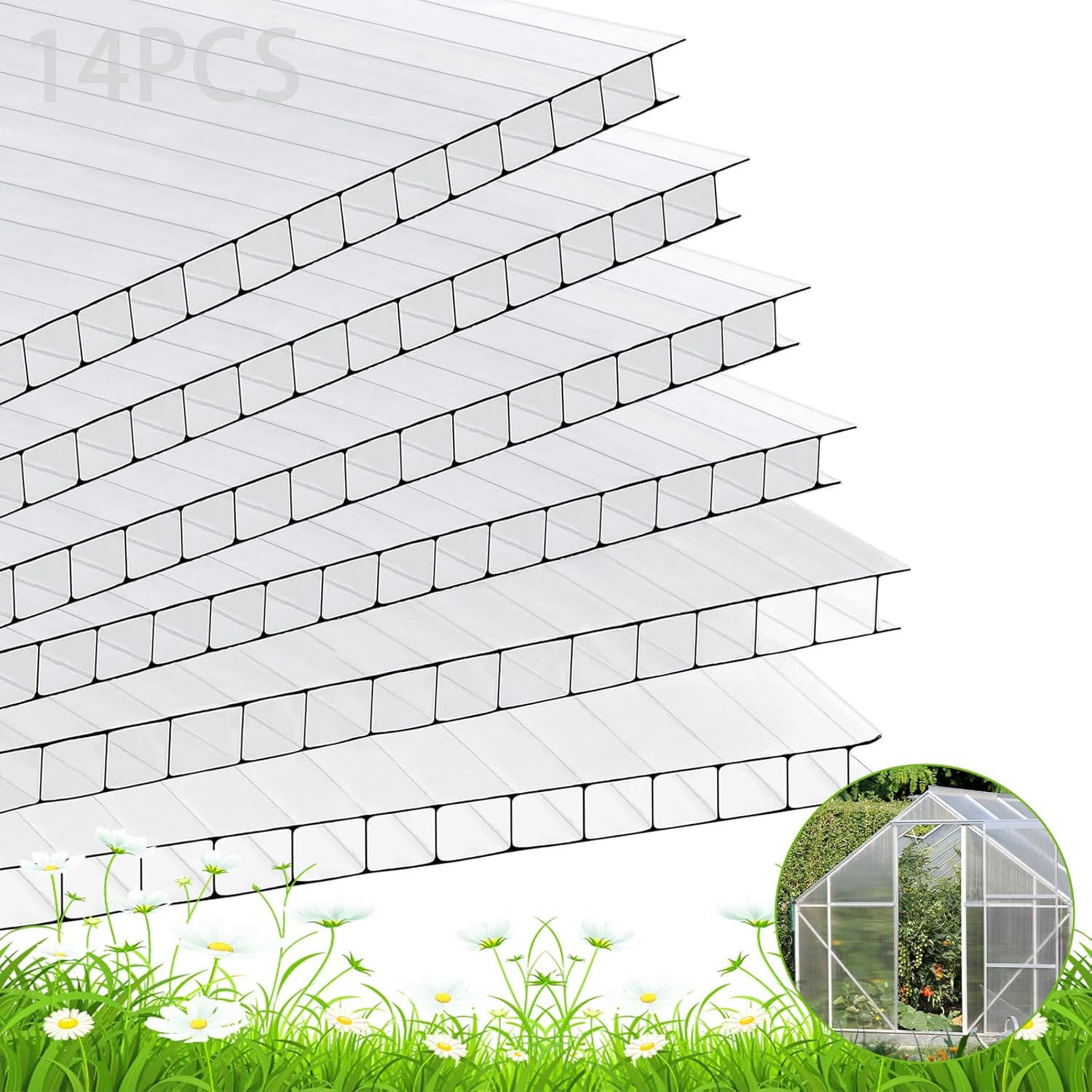 Polycarbonate Greenhouse Panels, Twin-Wall Polycarbonates Sheet, Clear Polycarbonate Panels for Greenhouse,Outdoor Garden, Plant Stand Roof (47.2''H x 23.6''W x 0.16''T, 24)