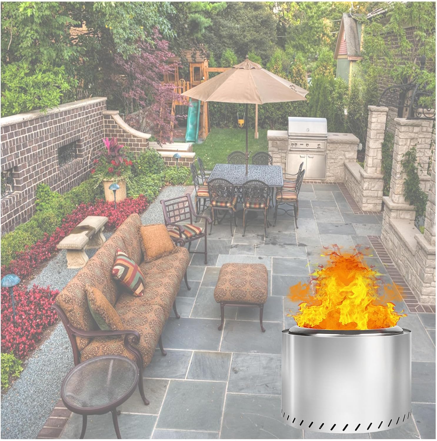 Smokeless Fire Pits 19.4 Inches Outside, Smokeless Fire Pit Grill Durable Stainless Steel for Wood Burning, Smokeless Firepit for Patio Garden,Camping,Backyard