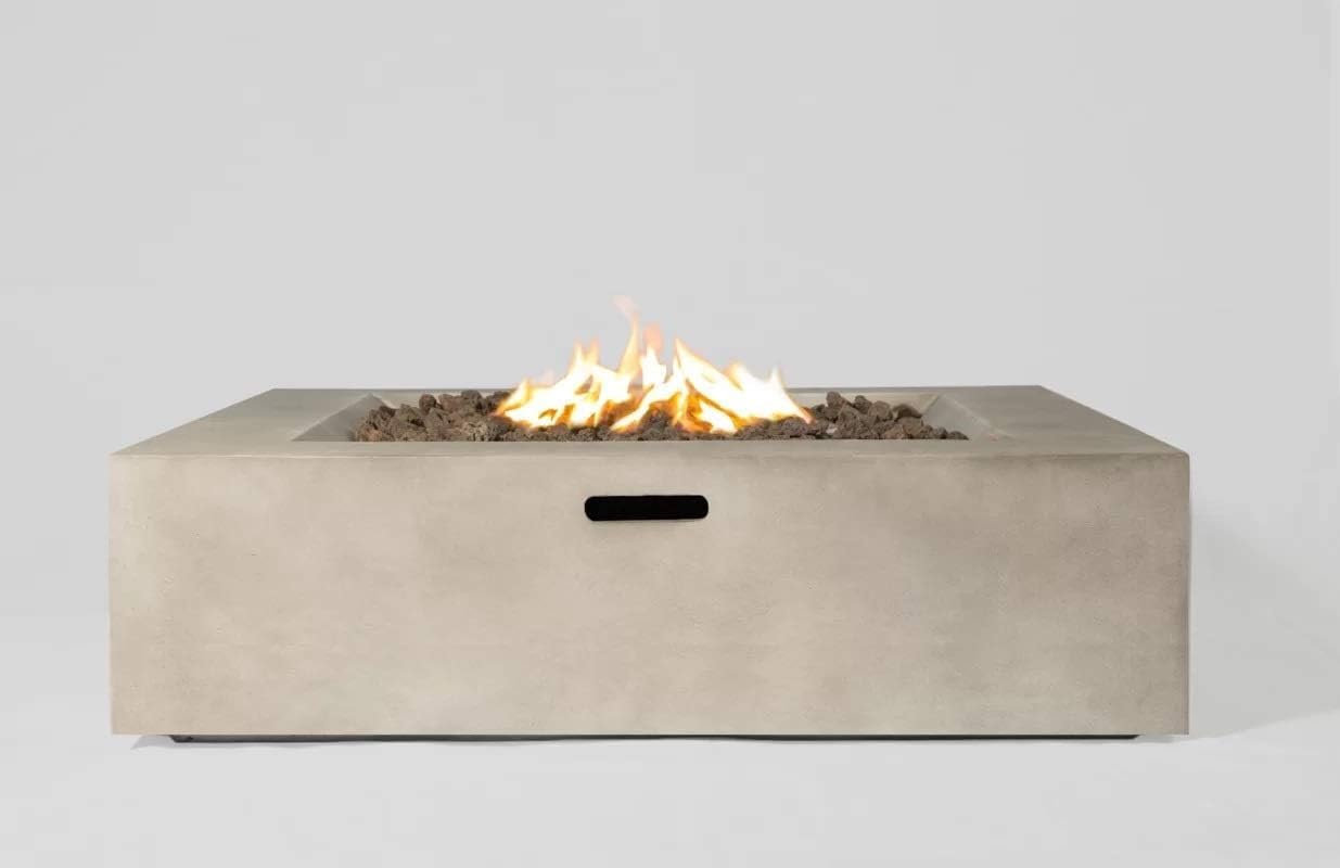 Penau 12 Inch Concrete Outdoor Fire Pit Table - Modern Design, Reinforced Construction, Handcrafted Finish, Propane and Natural Gas Compatible, 34 Inch x 34 Inch x 12 Inch