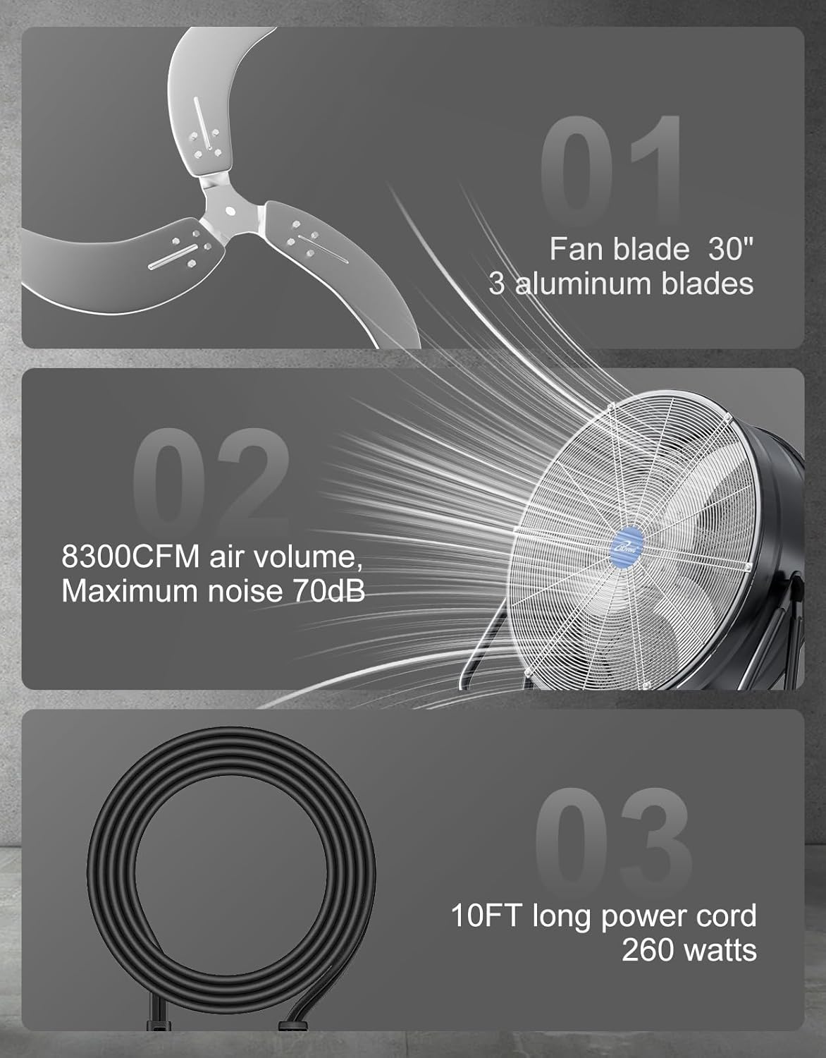 iLIVING 30 Inches High Velocity Drum Fan Industrial, Commercial, Air Circulator for Garage, Shop, Patio, Barn, Greenhouse, Speed Control 8300CFM, UL Listed,Black