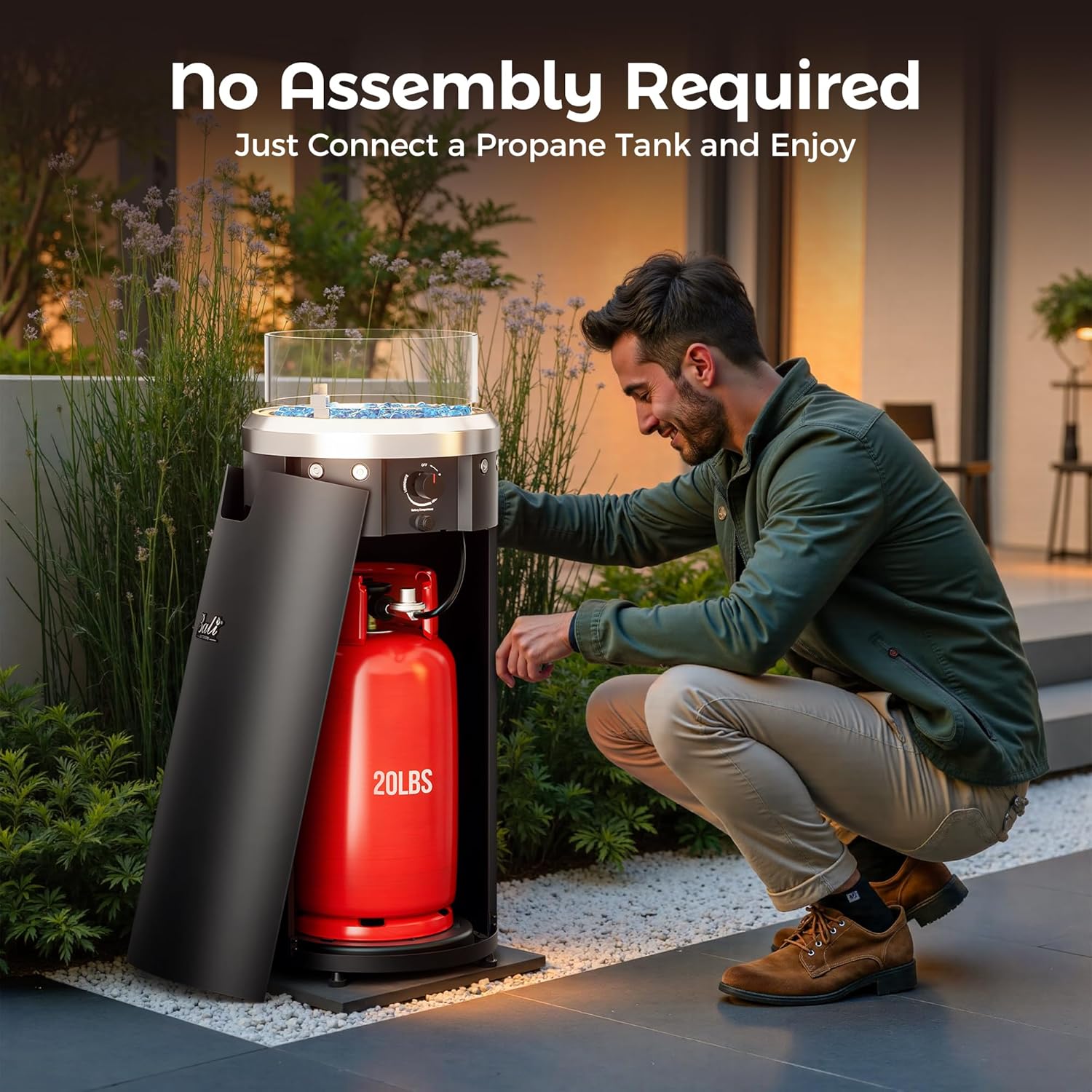 BALI OUTDOORS Propane Fire Pit Black, Column Outdoor Fire Pit Round, Outdoor Firepits for Outside Garden, Patio