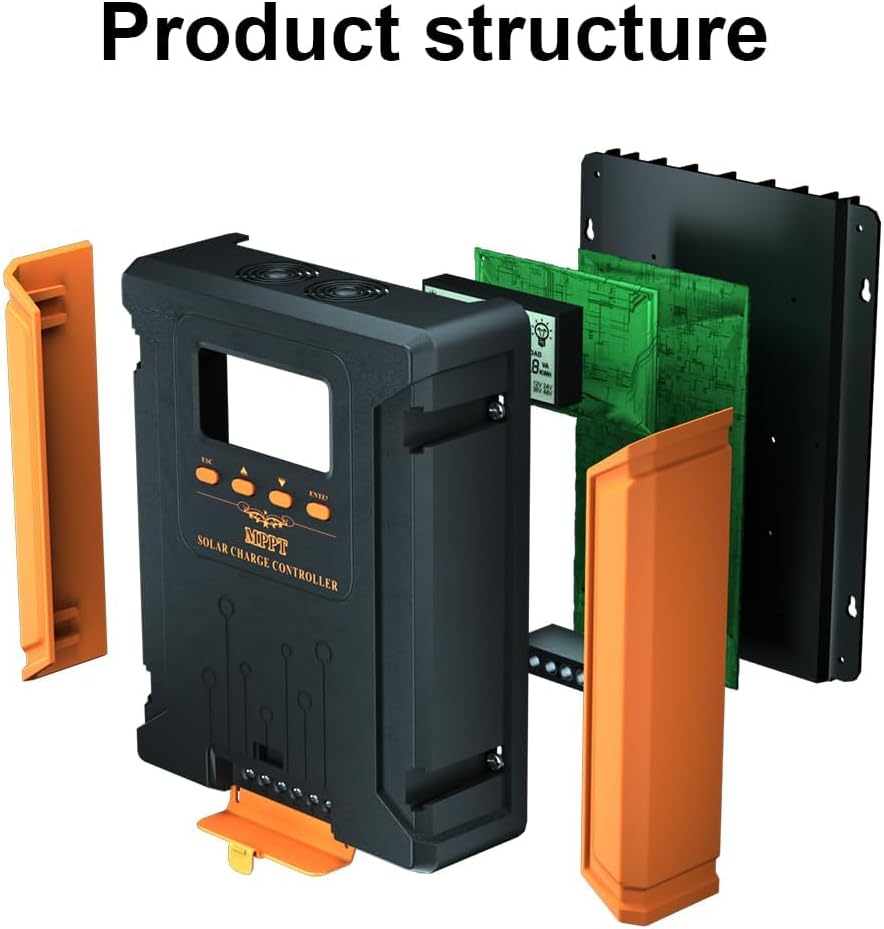 120A 12V/24V/36V/48V MPPT Solar Charge Controller with Heat-Dissipating Metal Housing, Dual Fans, and LCD Display, for LiFePO4, Gel, Lithium, SLD, FLD, and Ternary Battery