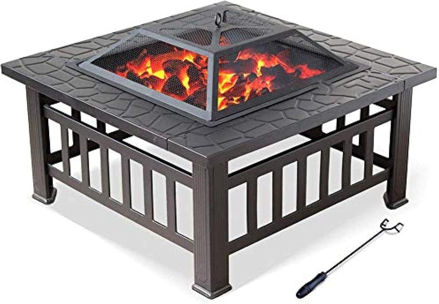 Fire Pit BBQ Grill Fire Bowl Square Metal Backyard Patio Garden Outdoor Pit Outdoor Garden Pit 32 Inch