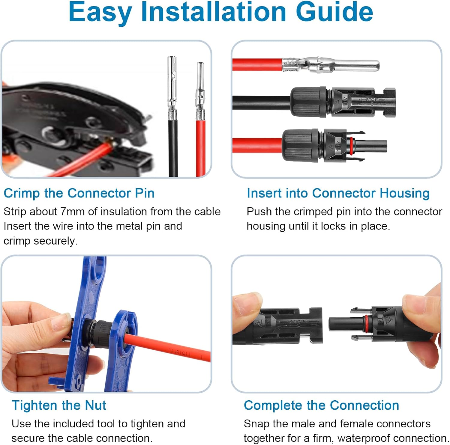 XRDS -RF Solar Extension Cable 10AWG, 50FT Red & Black Solar Panel Wire with Solar Connectors, PV Wire with Disconnect Wrenches & Extra Male/Female Connectors for RV, Camper, Inverter, Off-Grid System