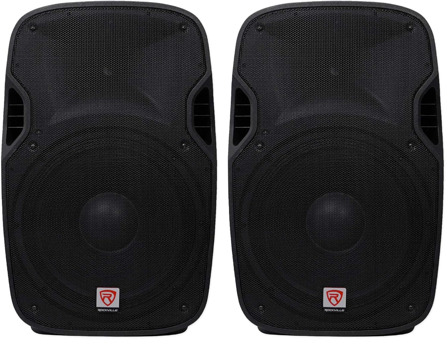Rockville SPGN158 Bundle: 15-in Passive 1600-Watt DJ PA Speakers, 8-Ohm Lightweight ABS Cabinet, Titanium Compression Driver, Pole-Mount Design, 2-Piece