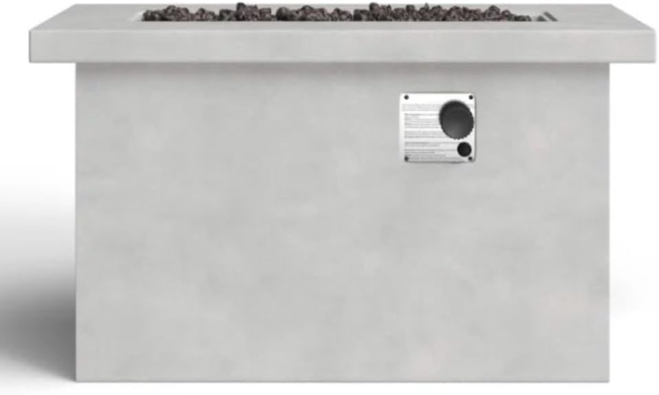 Modern Concrete Outdoor Fire Pit Table for Propane or Natural Gas Use, Gray Weather-Resistant Patio Centerpiece with Stainless Steel Burner