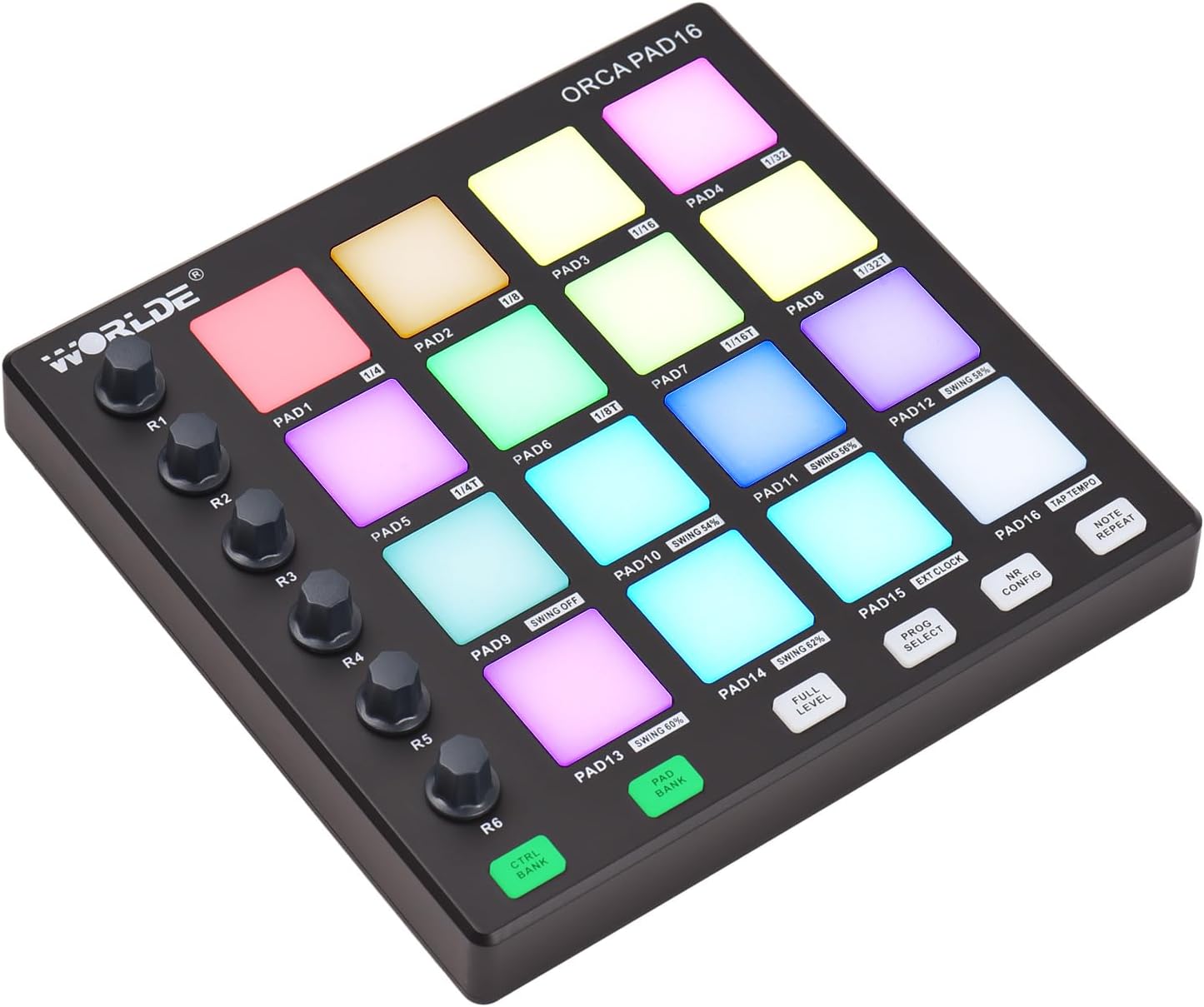 MIDI controller,HUIOP beat maker, MIDI Controller Beat Maker Machine 6 Assignable Knobs Note Repeat Full Level Buttons and Production Software Portable Mini MIDI Controller Pad USB for Beginner Music
