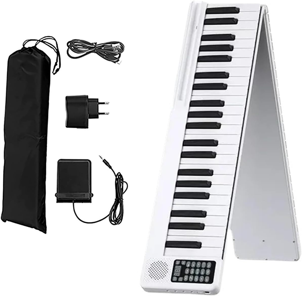 88 Full Size Portable Keyboard Piano Semi-Weighted Folding Digital Piano Built-in Dual Speakers, Bluetooth 5.0, MIDI, Sustain Pedal, Carrying Bag, Rechargeable Piano for Beginners(White)