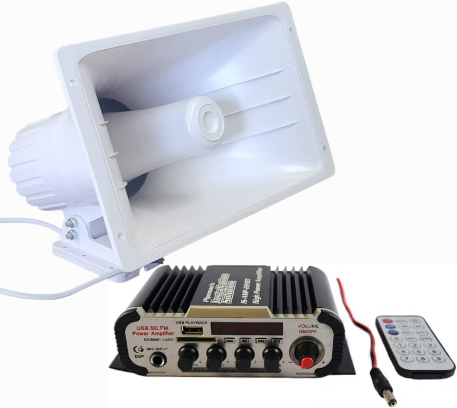 Nippon America PA Power Horn Speaker (White) 100 Watt Indoor/Outdoor 80 Watt w/Bluetooth Audio Amplifier