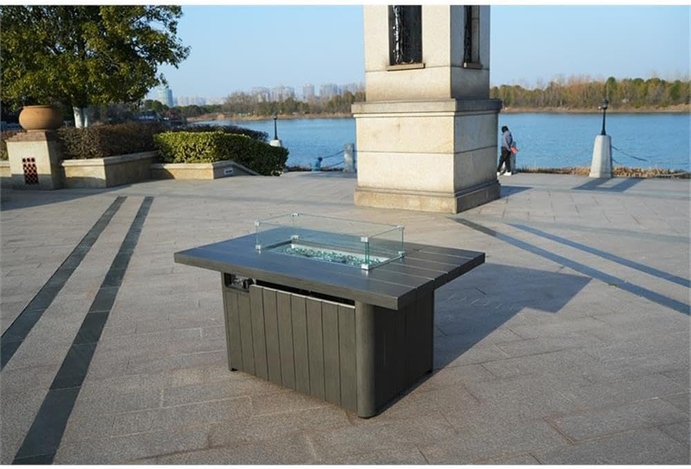 Direct Wicker Gray Cast Iron Propane Outdoor Fire Pit Table with Lid