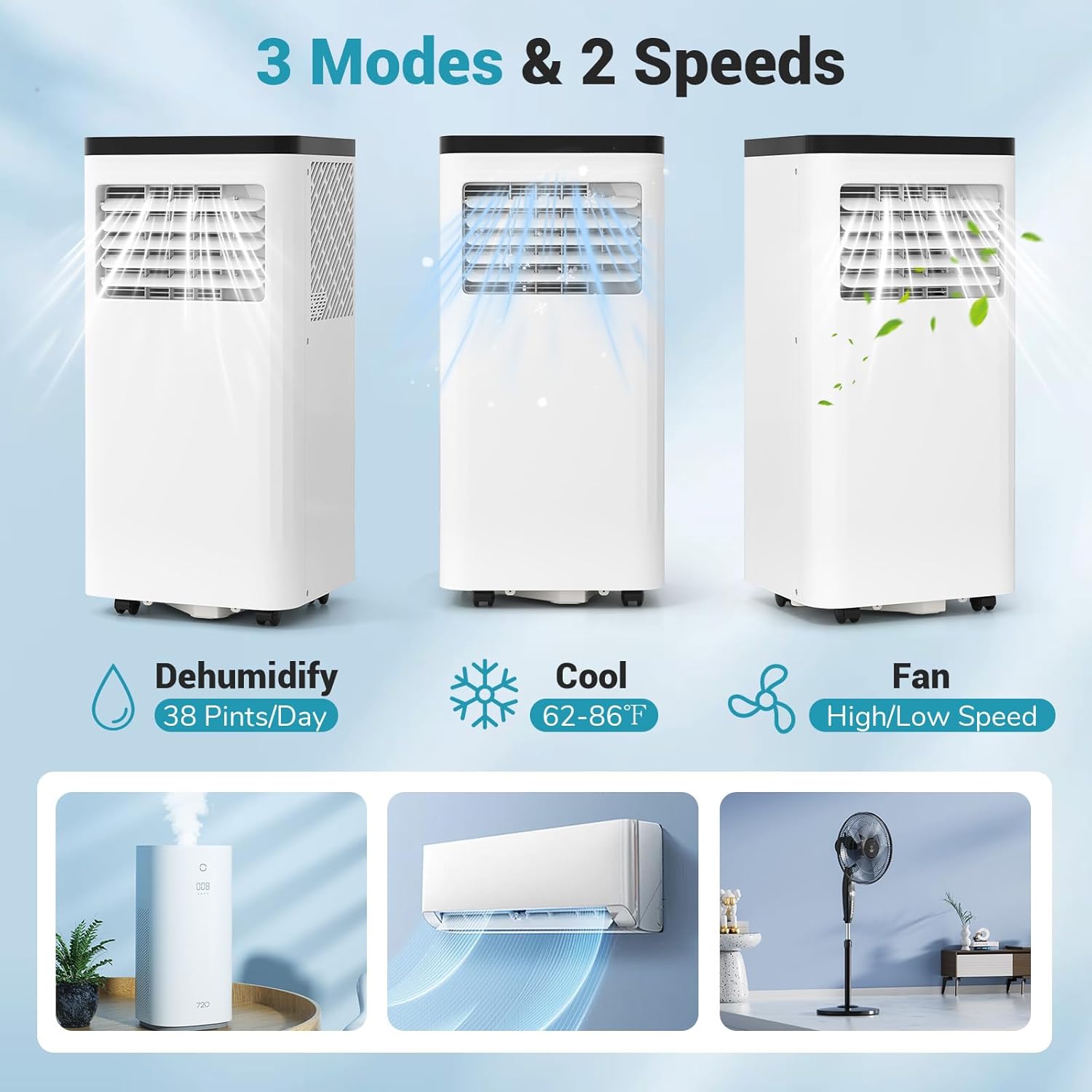 DORTALA Portable Air Conditioner 8000 BTU, 3-in-1 Portable AC with Remote Control, Dehumidifier, 24H Timer, Window Kit for 350 Sq.FT Apartment, Bedroom