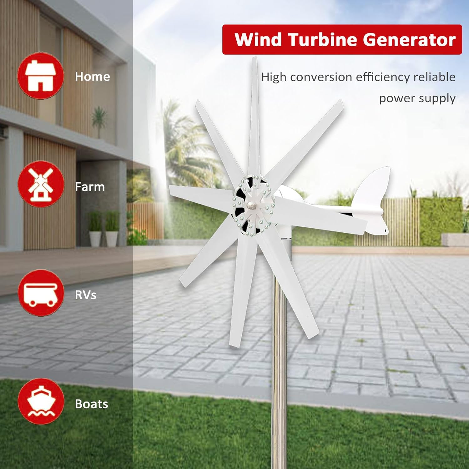 12V 24V 48V Wind Turbine Generator Kit - 12000W 8-Blade Windmill with Controller for Marine, RV, Boat, Chalet - Eco-Friendly Renewable Energy Solution for Off-Grid Power