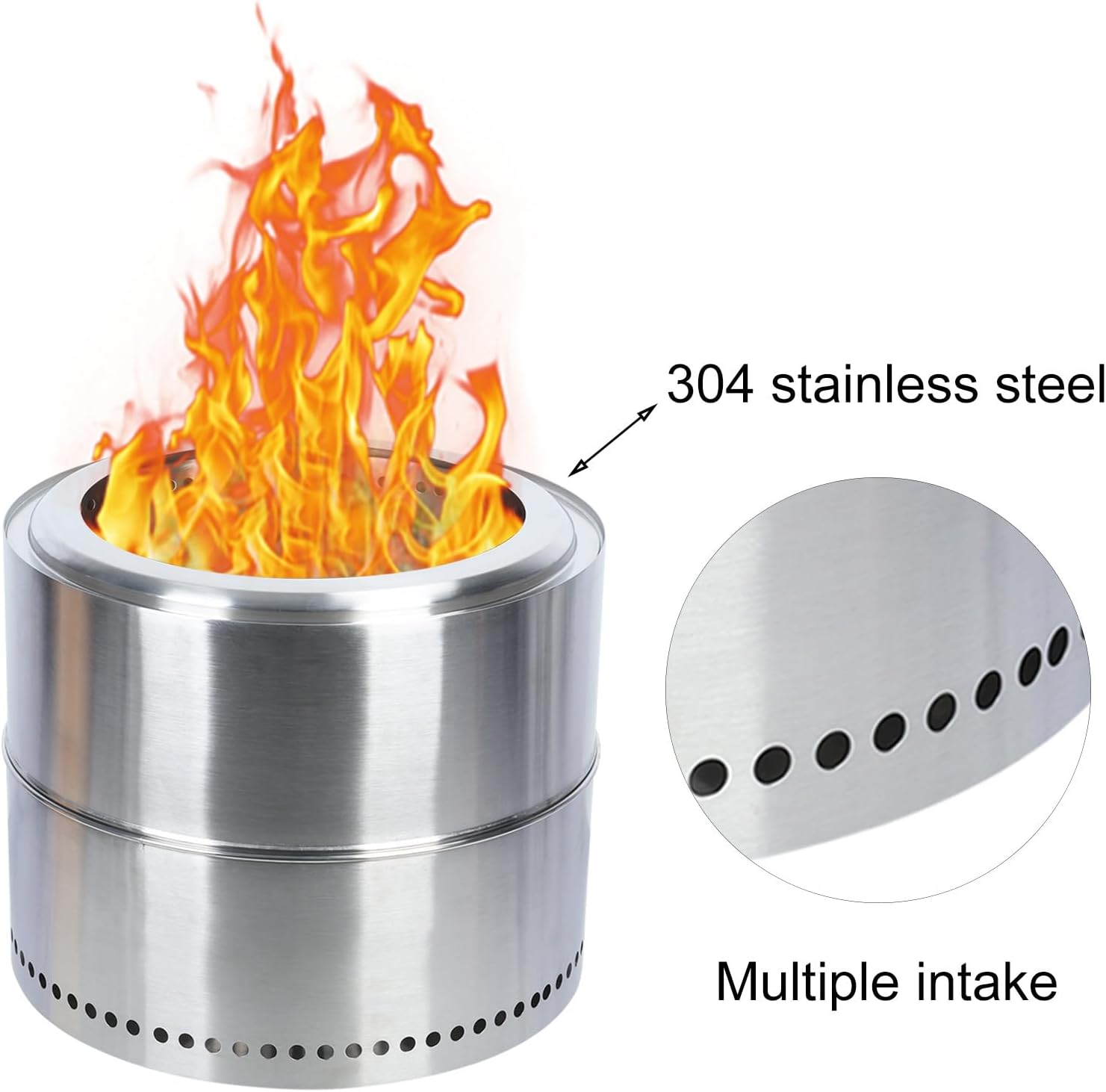 Smokeless Firepit, Portable Fire Pit with Ash Tray, Stainless Steel Wood Burning Fireplace, Firepits for Outside, Camping & Patio 20 in