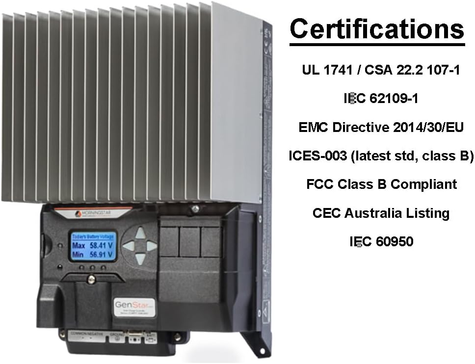 Morningstar GenStar 100A MPPT Solar Charge Controller w/ Meter (GS-MPPT-100M-200V) - Intelligent Solar Panel Regulator for 12/24/36/48V LA/Li Batteries, ReadyBlock Expansion, 5 Yr WTY, Designed in USA