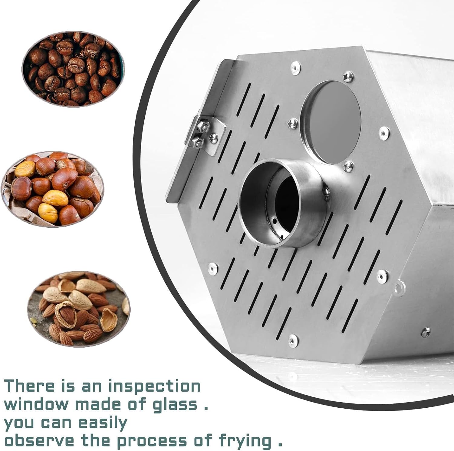 Electric Drum Type Coffee Roaster Machine 5 to 55 RPM Glass Window w/Thermometer &Shovel for Peanut Sesame Wheat Chestnut 3.4L