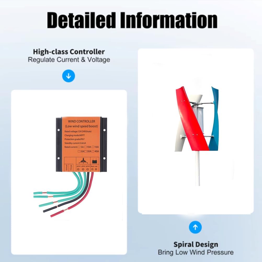 220V,12000W Low Noise Vertical Wind Turbine Generator, 12V-220V Permanent Magnet Generator W/Controller Low Wind Speed Start for Home, Boats, Street Lighting