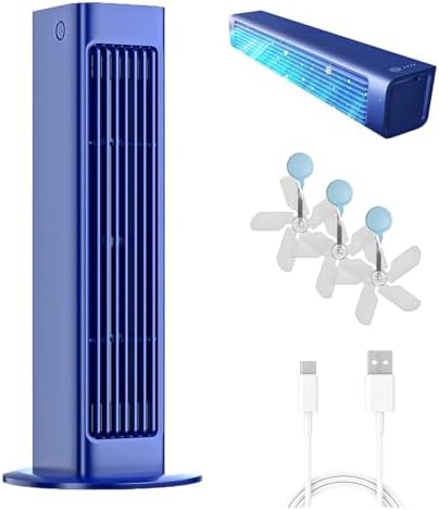 Portable Kitchen Cooling Air Conditioner, 3 Speeds with Air Conditioner Wind Deflector, Turbo Compression Cooling, USB Rechargeable Suitable for Kitchen, Bedroom and Living Room (blue)