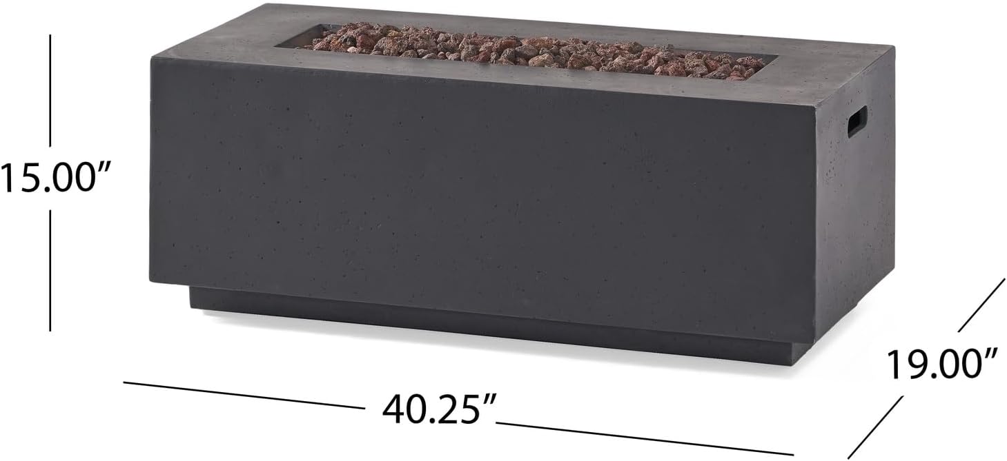 Penau 40 Inch Outdoor 40,000 BTU Rectangular MgO Concrete Propane Fire Pit - Versatile & Durable, Light Grey - Dimensions: 40.25 x 19.00 x 15.00 Inch, No Tank Cover Included