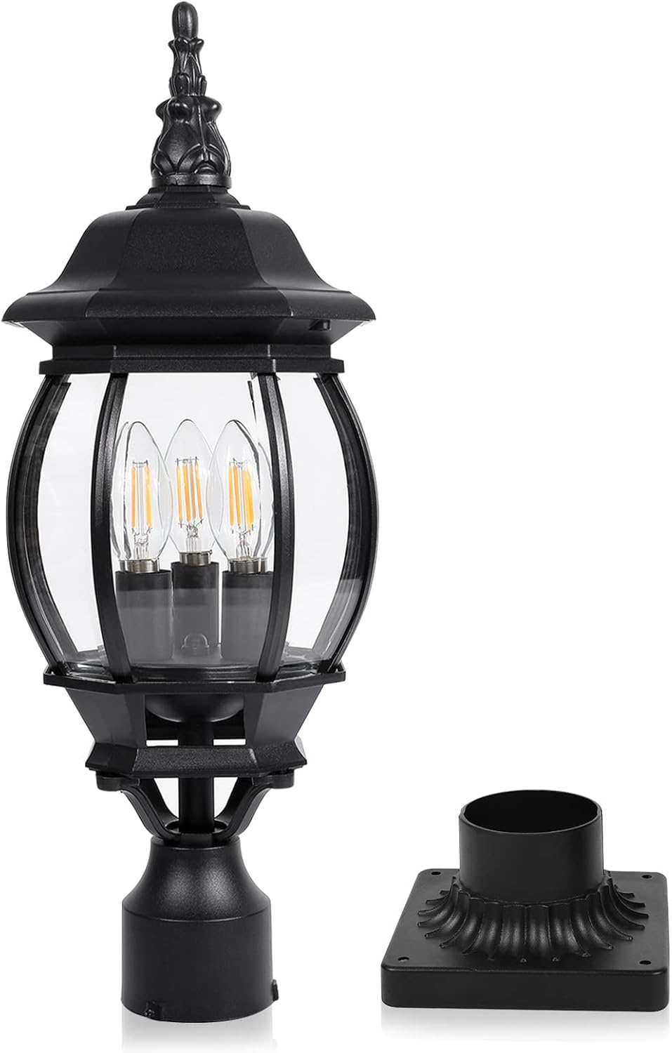 Outdoor Post Light 3-Light Post Lantern Exterior Light Fixture Waterproof with Pier Mount Base, 22.4