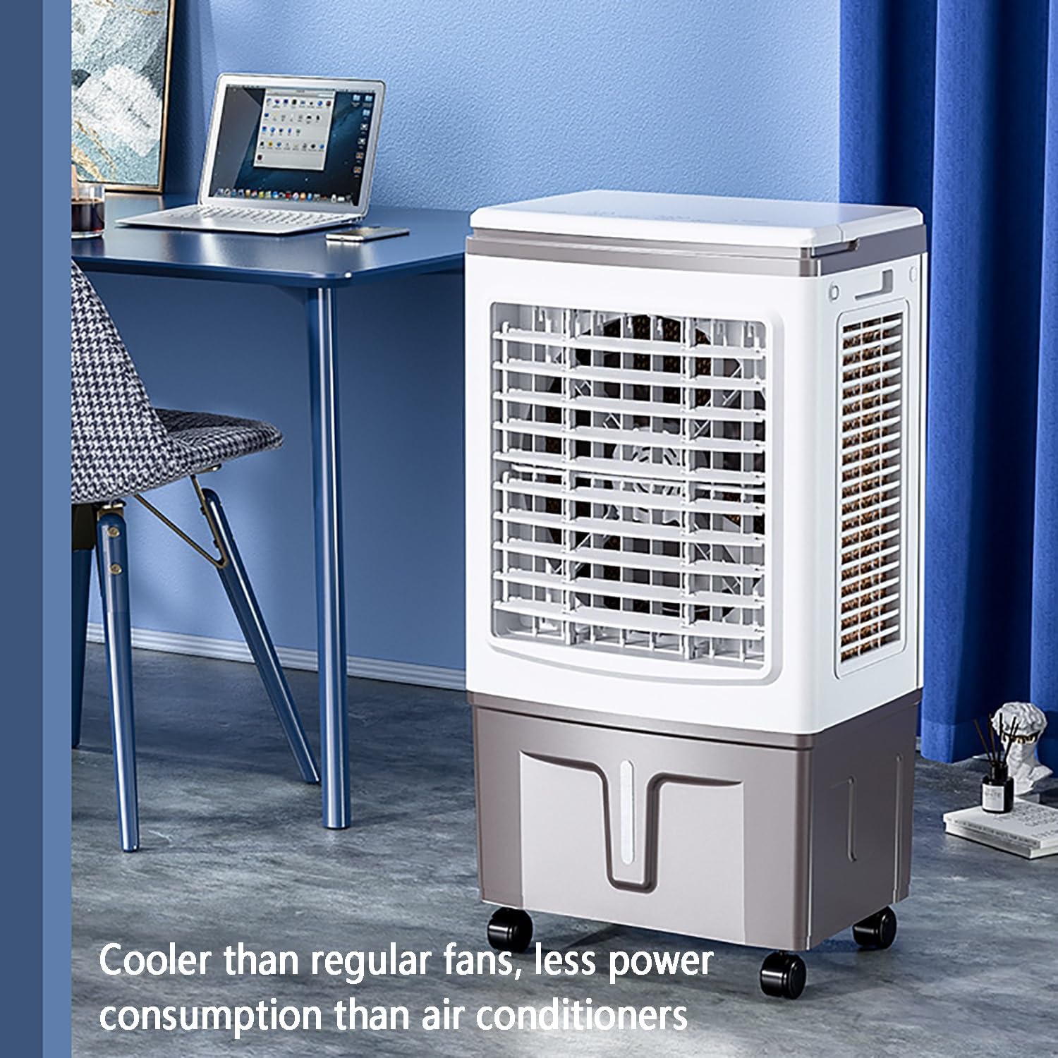 Evaporative Air Cooler, Swamp Cooler & Humidifier with 3 Speeds, 2 Ice Boxes, 7.5h Timer, Portable Air Conditioners for Bedroom, Living Room, Office