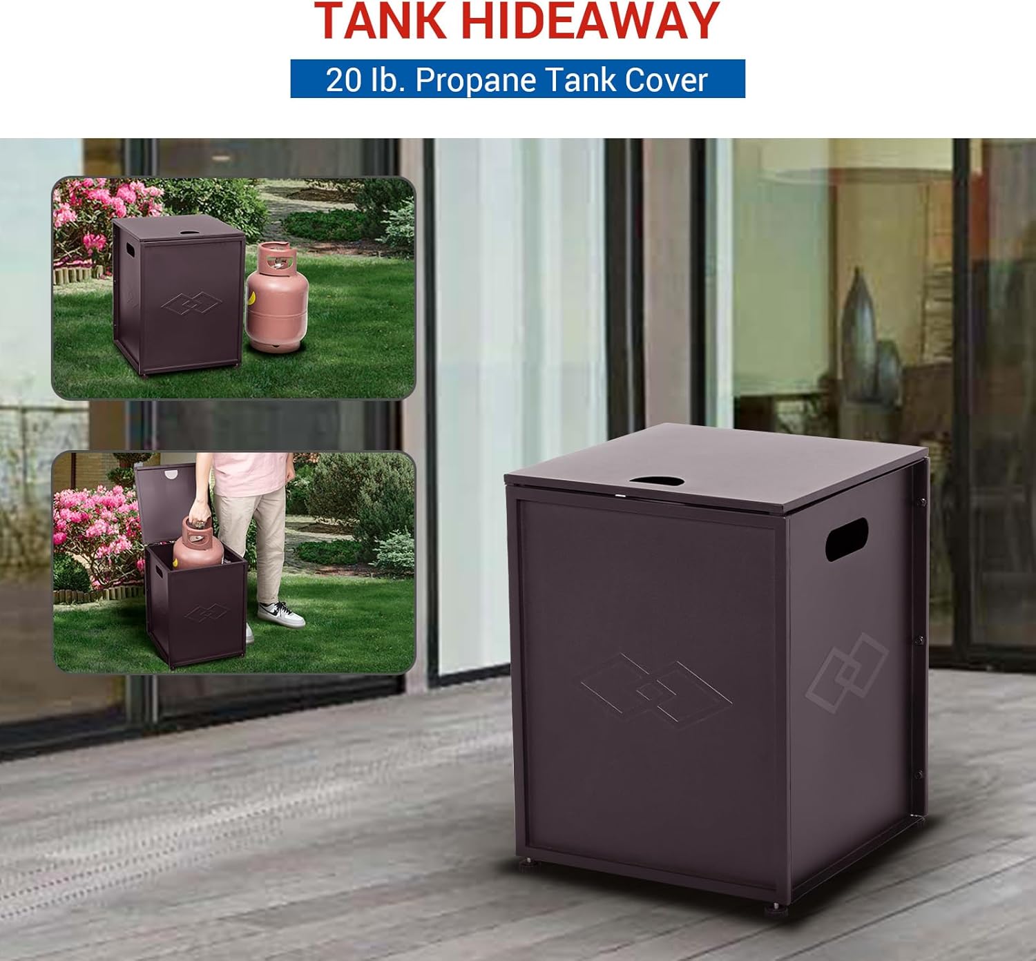 Garvee Propane Tank Cover Table, 20 LB Propane Tank Storage Box, Outdoor Tank Hideway Table for Patio or Garden, for Gas Fire Pits, Brown