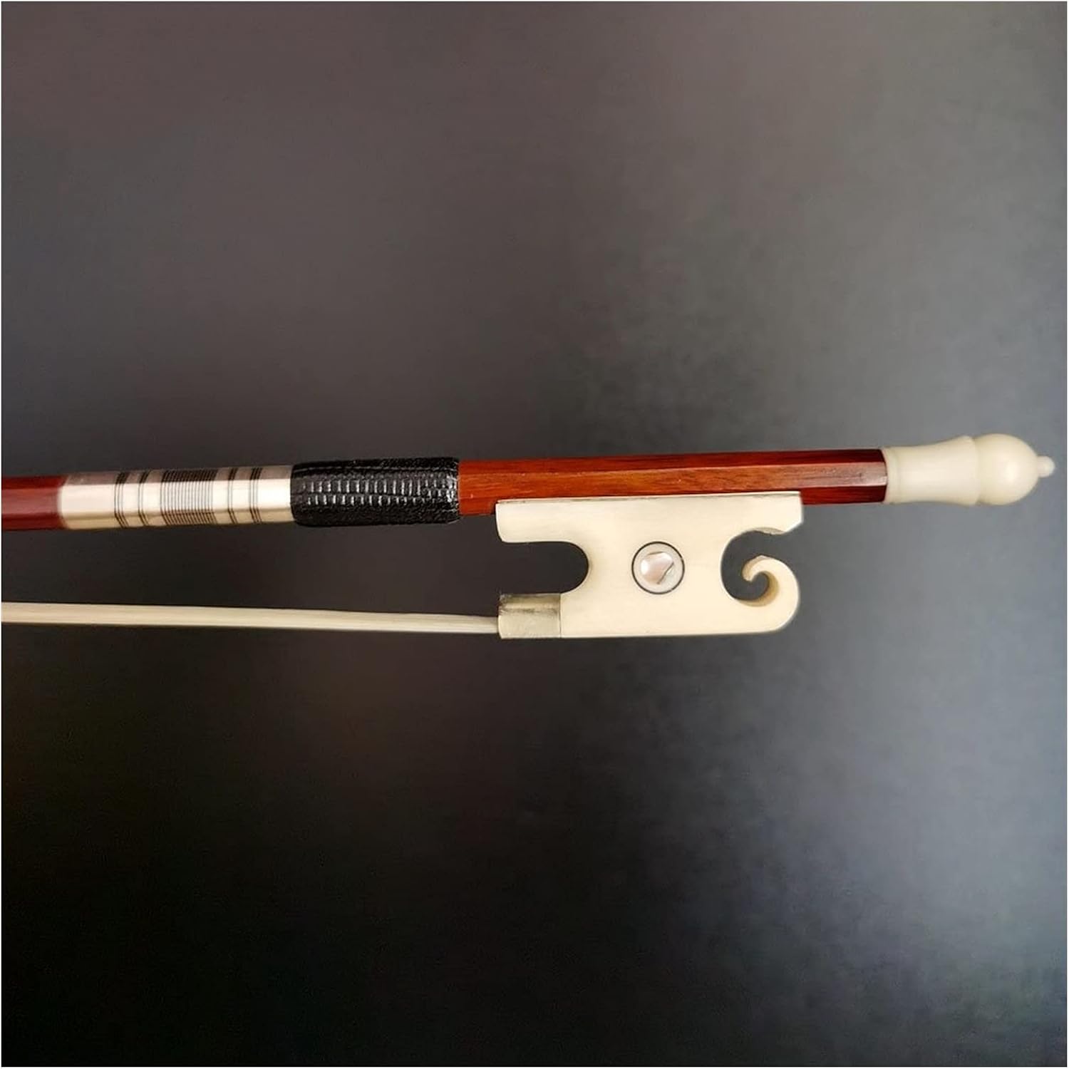 TSTS 4/4 Size Bass Bow Brazilwood Round Stick White PC Materil Frog English Style Nickel Silver Parts Full Size Violin Bow