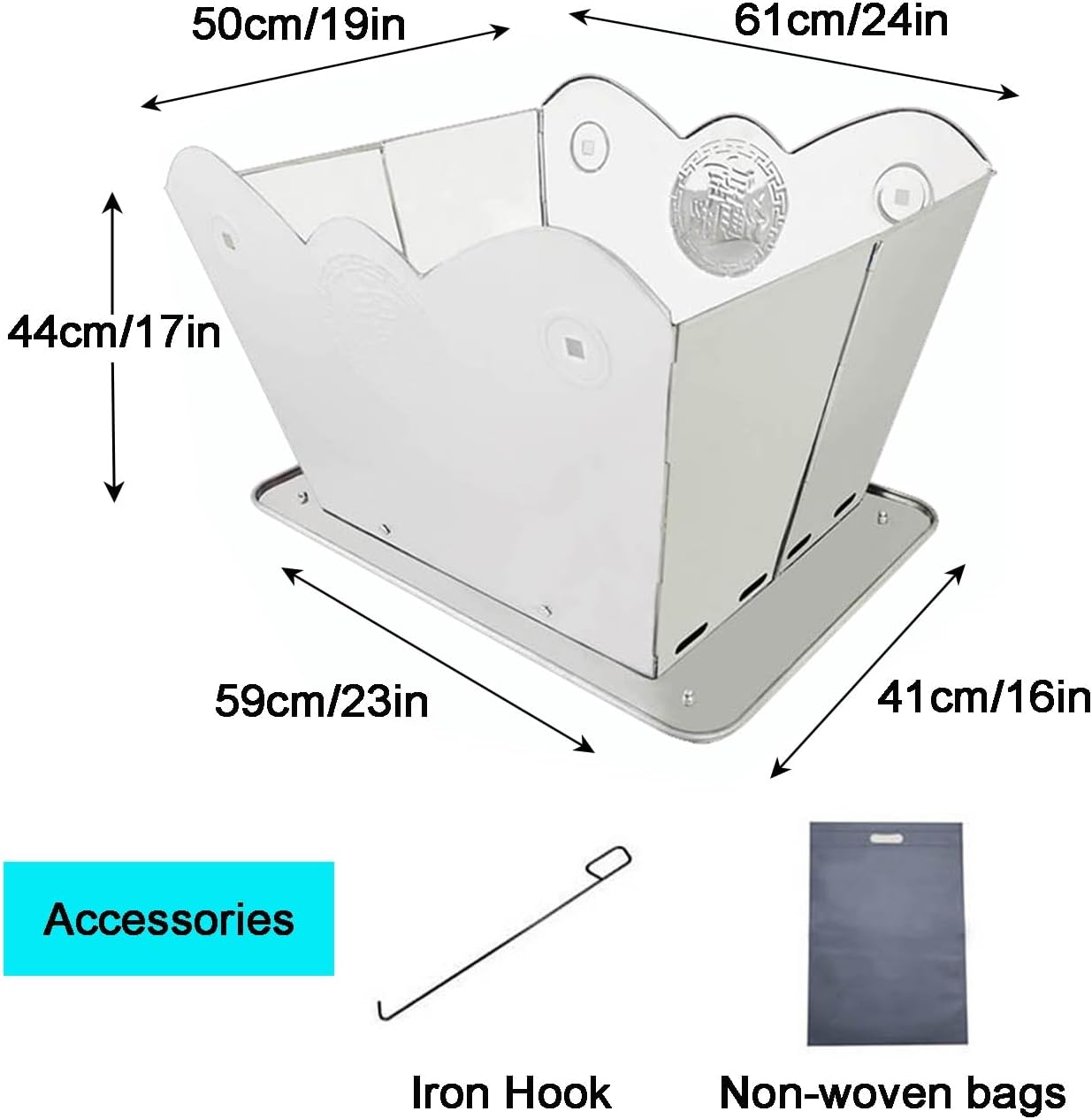 Foldable Incinerator, Portable Fire Pit, Burn Barrels for Outside for Burning Trash, Outdoor Fireplace, Incinerator Burn Barrel, Backyard Backyard Waste Disposal(61cm/24in)