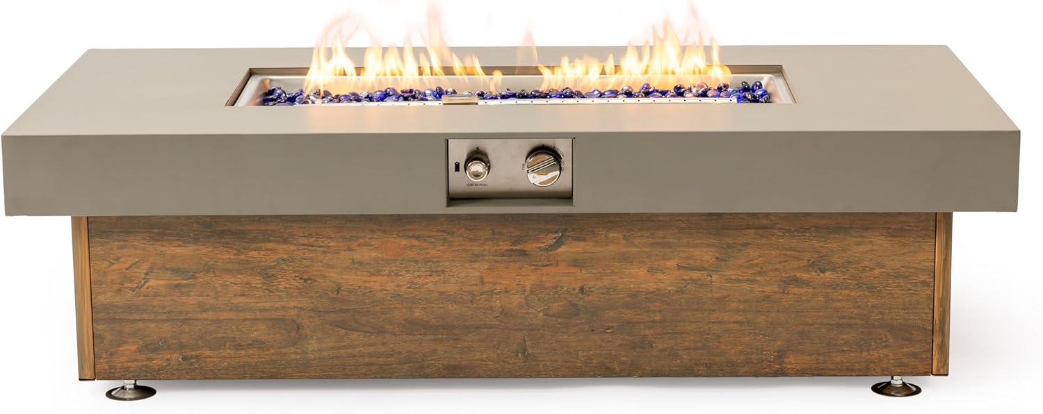 48 Inches Black Wood Grain Fire Pit Table for Living Room – Outdoor & Indoor Use, Elegant Design, Cozy Gatherings & Warm Ambiance (1 Doors)