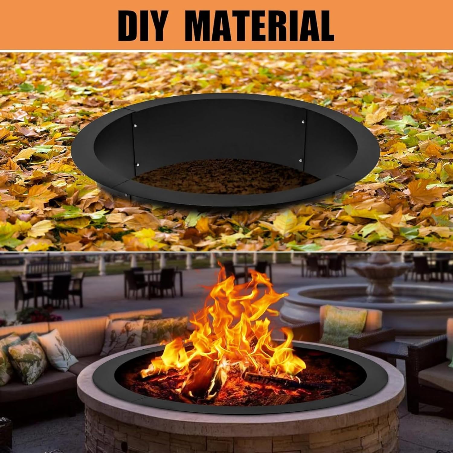 Fire Pit Ring, Fire Ring Insert DIY Campfire Liner, Heavy Duty Steel Fire Pit Liner,Smokeless Fire Pit 36-Inch Outer/30-Inch Inner Diameter for Camping Outdoors, Backyard Garden