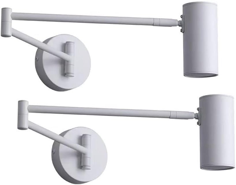 Modern 2-Pack White LED Swing Arm Wall Lamp, Adjustable Bedside Sconce with Rotatable 5W Head, Flexible Hardwired Lighting Fixture for Reading & Study Room (6000K)