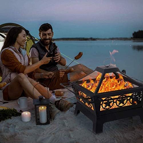 24 Inch Wood Burning Patio Firebowl,with Spark Screen Fireplace Poker Picnic Garden Firepits