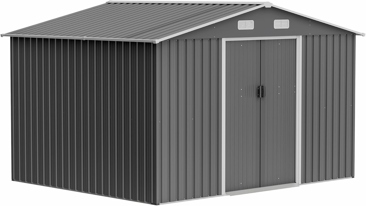 Outdoor Storage Shed Waterproof Metal Garden Tool Bike Sheds Kit, Lean-to Shed Backyard Storage Building Cabinet for House Patio Lawn,10x8 ft Grey 1 with Floor Frame