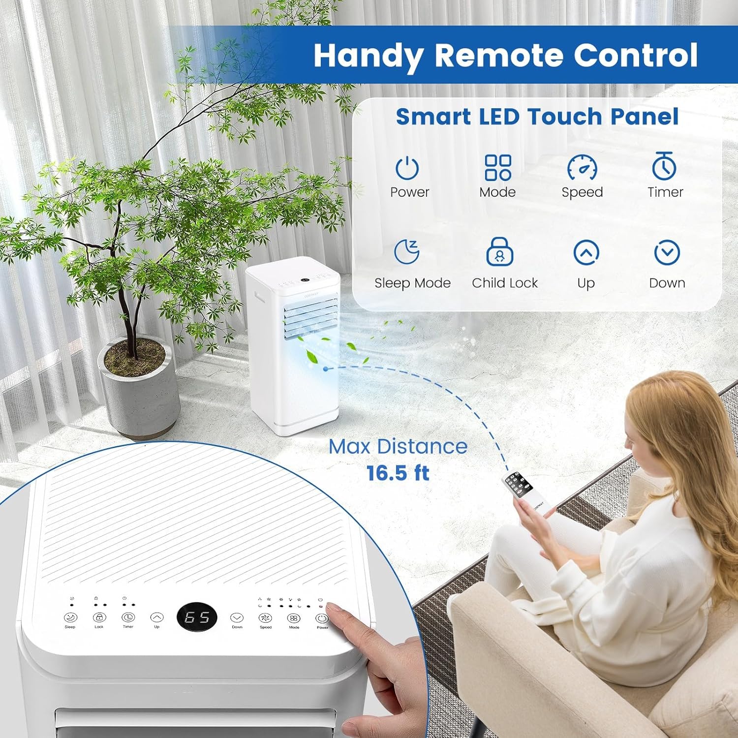 KOTEK Portable Air Conditioner for Room up to 350 Sq. Ft, 10000 BTU 3-in-1 AC Unit for Bedroom with Dehumidifier/Fan/Cool/Sleep Mode, Child Lock/Remote, Portable AC for Home Office (White-10000BTU)