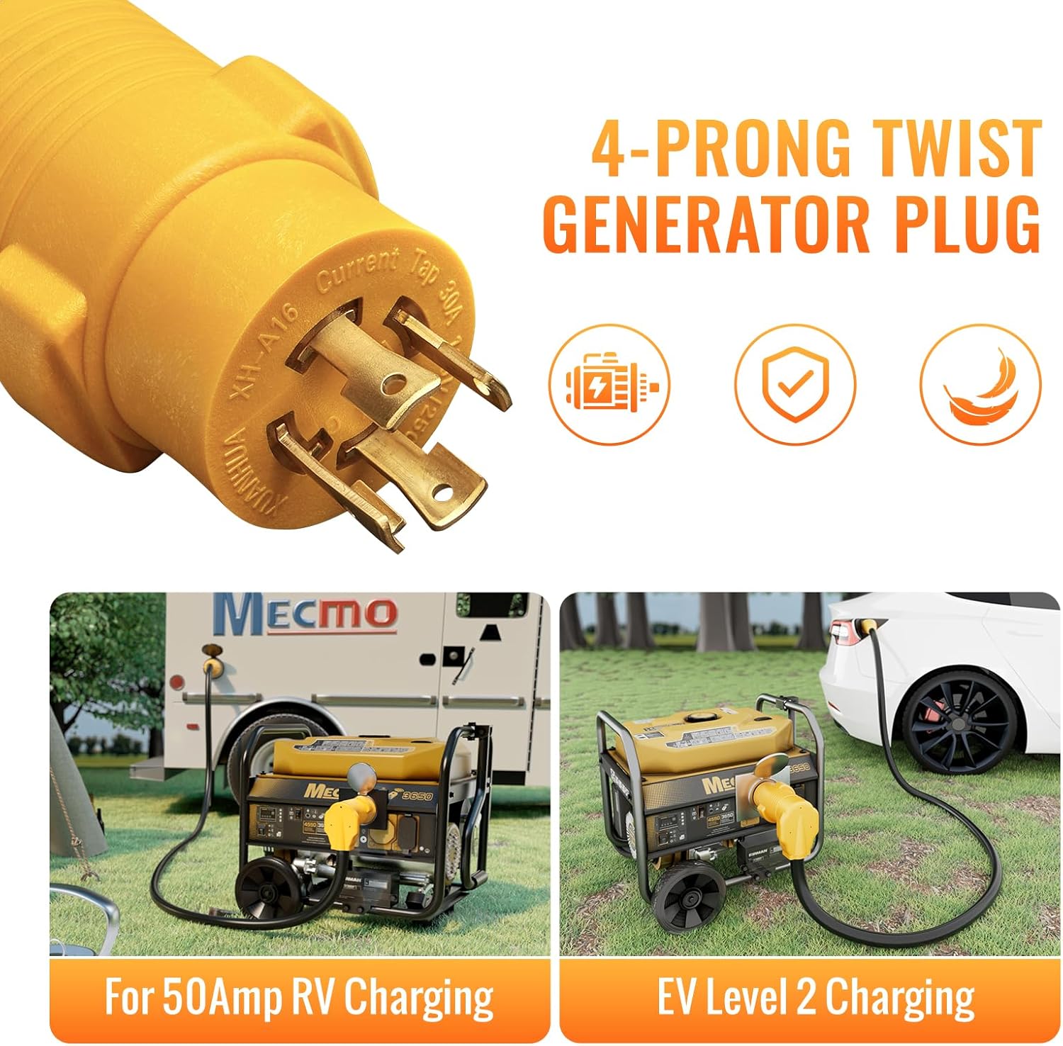 50 Amp Y Splitter for RV EV Charging ETL Listed, NEMA 14-50P to 2X 14-50R RV Adapter Power Cord, NEMA L14-30P to 14-50R RV Generator Adapter 30 Amp to 50 Amp Twist Locking Generator Adapter for EV RV