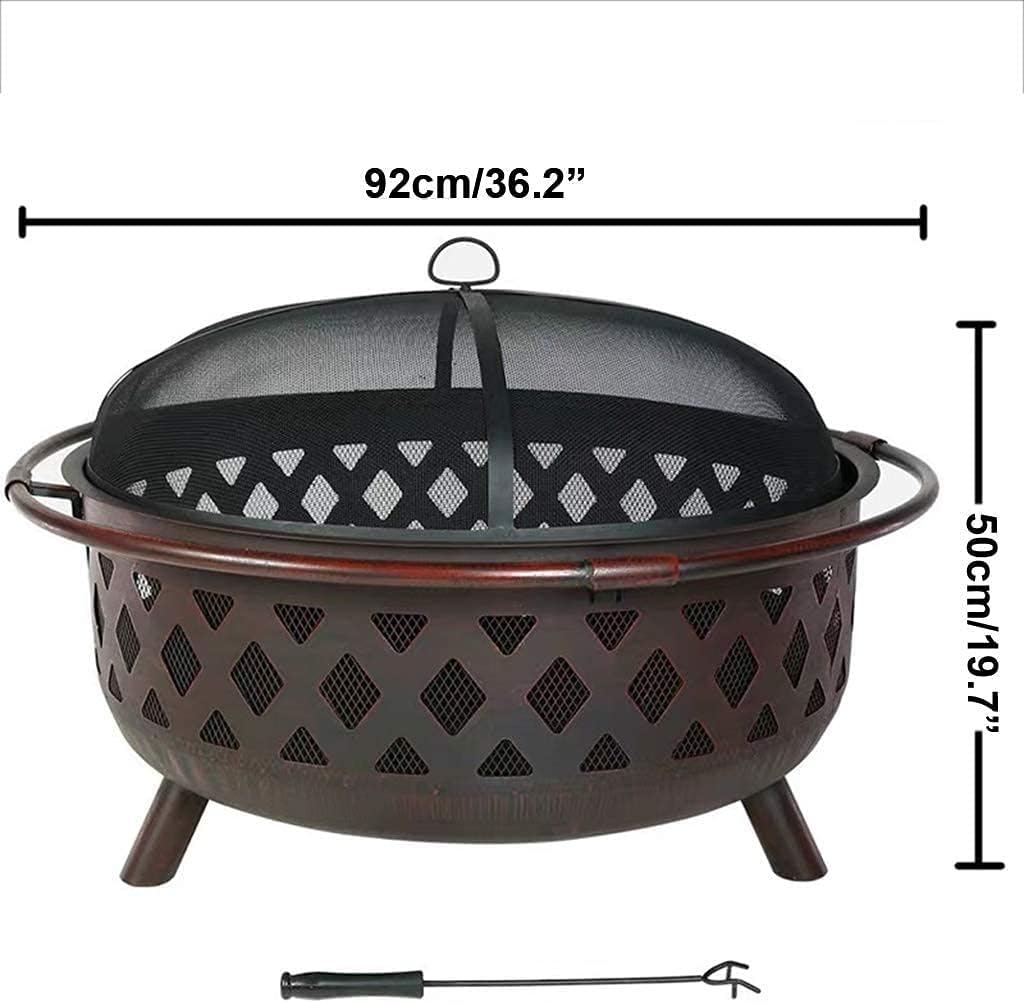 Fire Pit,Outdoor Fire Pit Round Steel Wood Burning with Spark Screen and Fire Poker for Outside Backyard Patio Camping Deck,Family Essential Multifunctional Stove