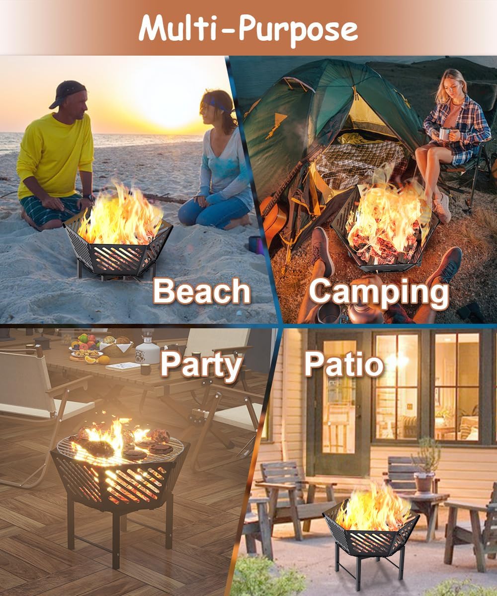 22.5 Inch Portable Plug Fire Pit for Camping and Heightened