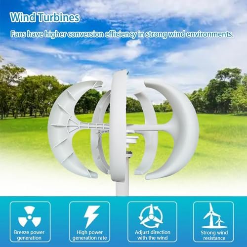 16000W Wind Turbine Generator Kit - 12V/24V/48V Vertical & Horizontal 5 Blade Power System for Home, Boat, Marine, Street Lighting & Monitoring - Efficient Renewable Energy (White, 24V)