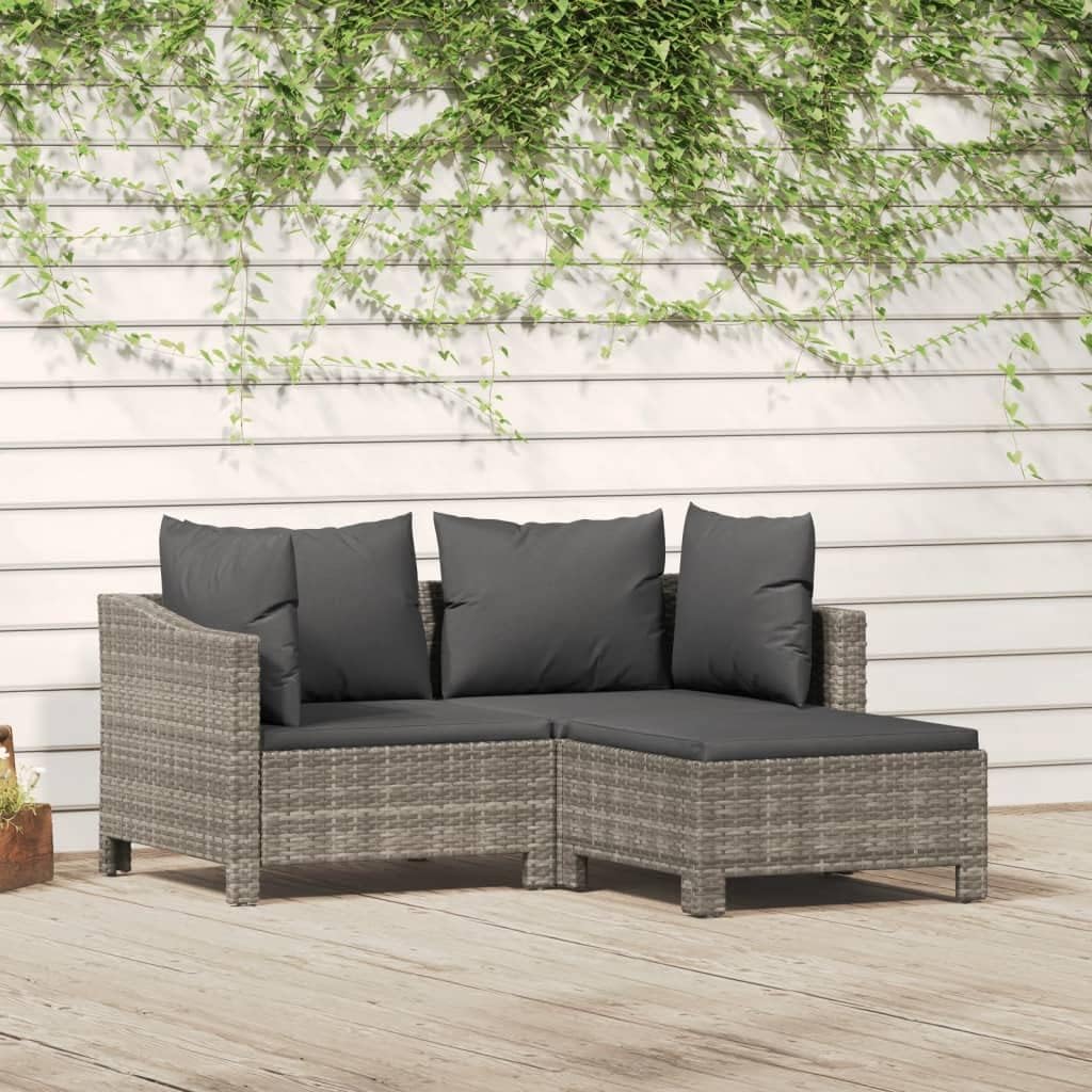 Furniture Sets 3 Piece Patio Lounge Set with Cushions Gray Poly Rattan,Contemporary Garden Lounge Set: Durable and Comfortable for Outdoor Relaxation Garden Conversation Sets