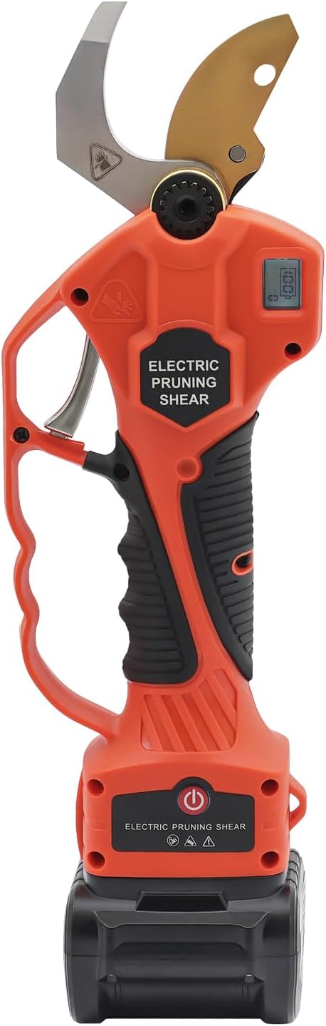 Cordless Electric Pruning Shears, 21V Lithium Battery 2-Pack, Reach Extension Pole, Tool Belt, Cutting Diameter, Titanium-Plated SK5 Blades, LCD Display