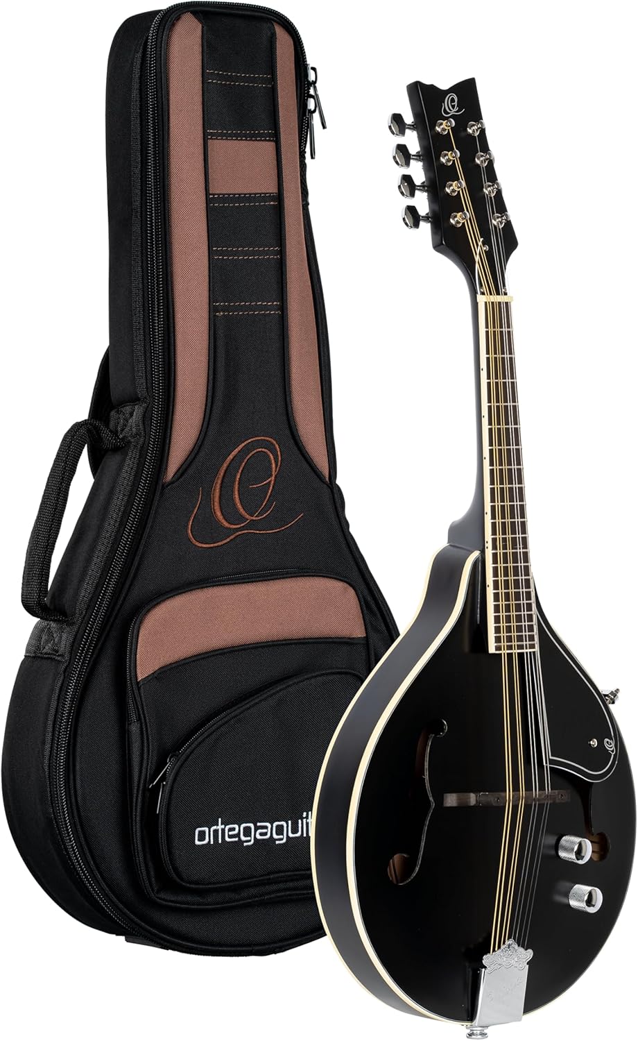 Ortega Guitars, 8-String A-Style Series Acoustic-Electric Mandolin w/Bag, Right, Stain (RMAE40SBK)