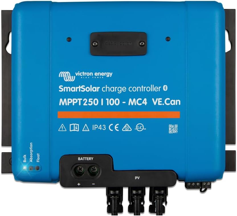 Victron Energy SmartSolar MPPT MC4 Compatible VE.Can Solar Charge Controller (Bluetooth) - 250V, 100 amp, 12/24/36/48-Volt
