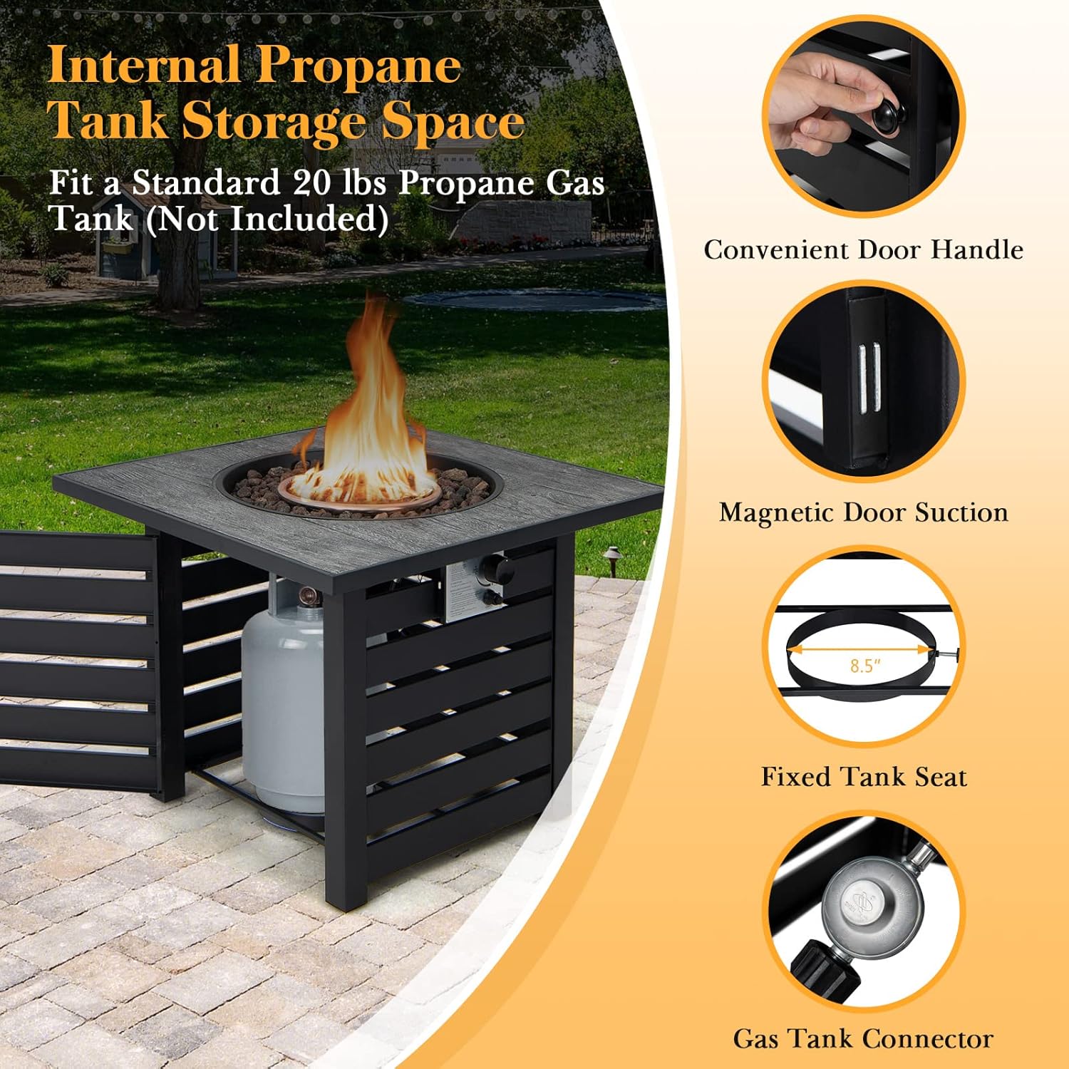 Tangkula 32-Inch Outdoor Propane Fire Pit Table, Patiojoy 50,000 BTU Square Gas Fire Pit with Ore Powder Tabletop, Adjustable Flame, Lava Rocks, PVC Cover for Patio, Poolside, Garden