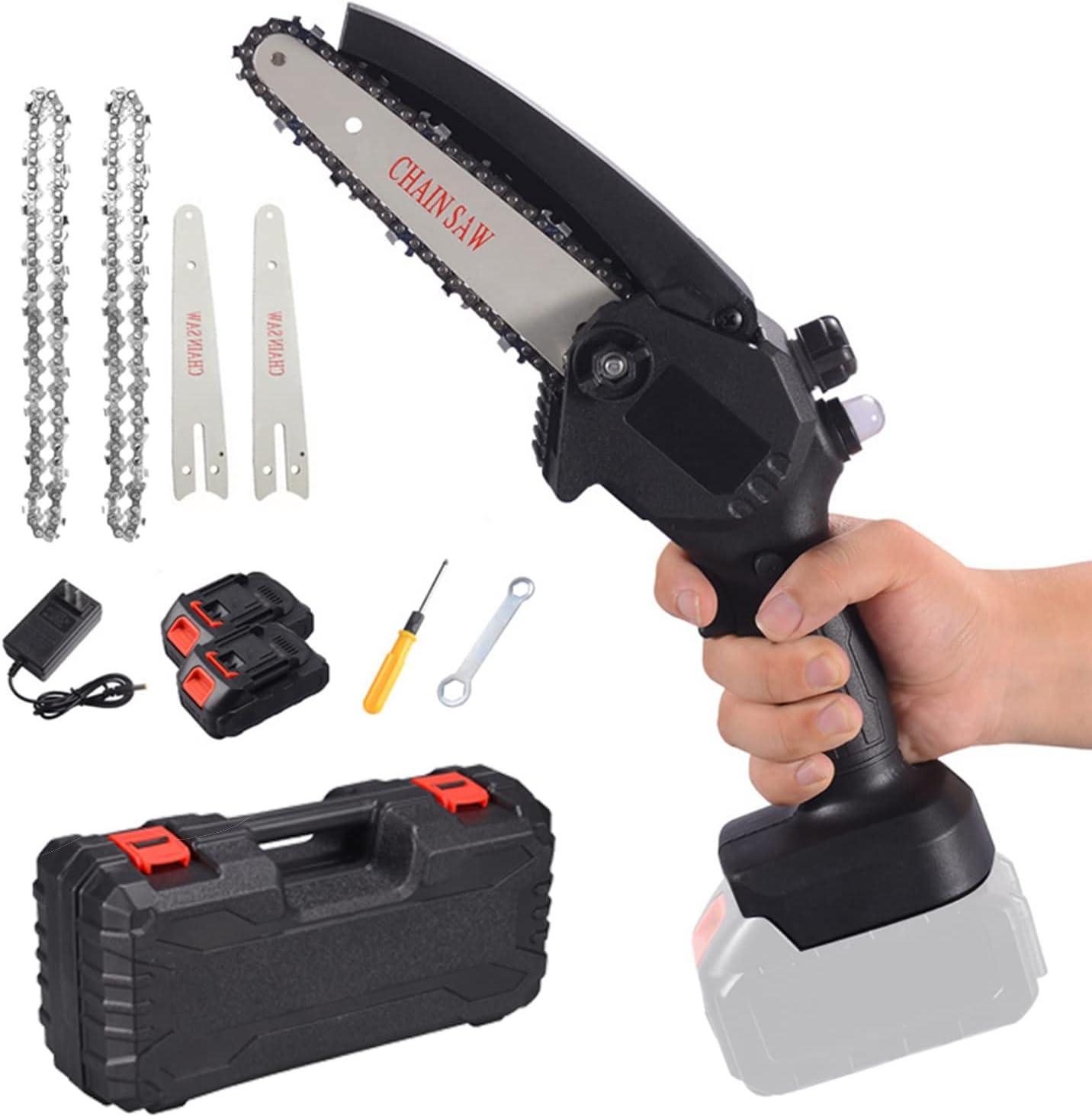 24V Mini Chainsaw Electric, 6-Inch Cordless Electric Small Chainsaw Handheld with Safety Lock, with 2Pcs Battery and 2Pcs Chains,Battery Powered Chainsaw for Tree Trimming Branch Wood Cutting