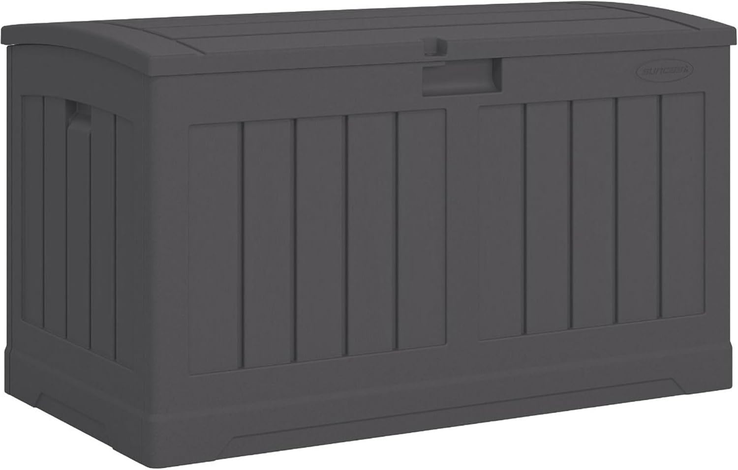Suncast 50 Gallon Deck Box - Outdoor Waterproof Patio Storage Bin for Cushions, Toys, Shoes, & Garden Tools. Peppercorn Resin Outdoor Storage Box with Lockable Arched Lid for Porch, Pool, Deck, & Yard