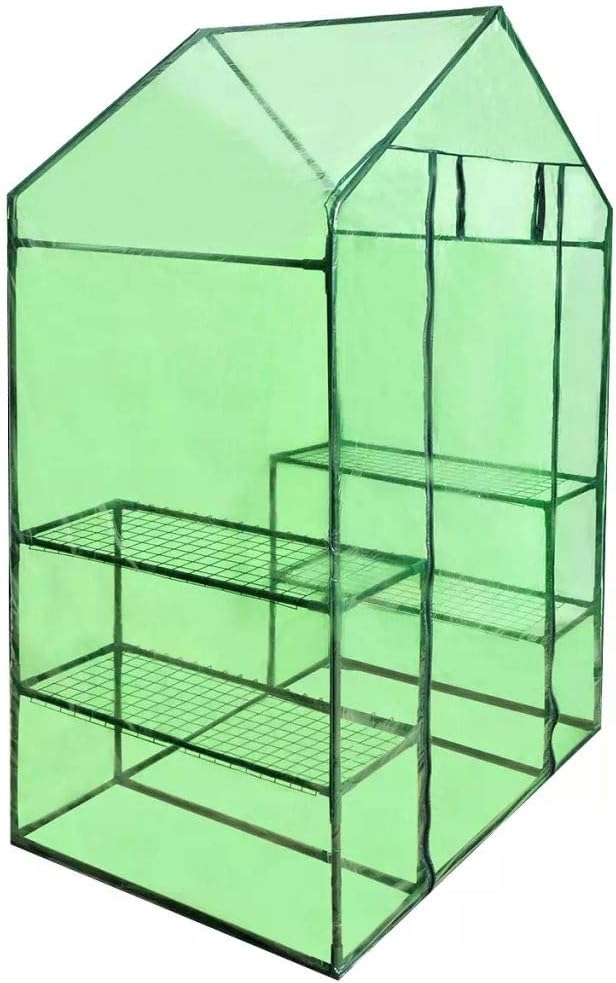 Walk-in Greenhouse, Portable Garden Greenhouse with 4 Shelves, UV-Proof Frost-Resistant Cover, Powder-Coated Steel Frame for Indoor Outdoor Plant Growing
