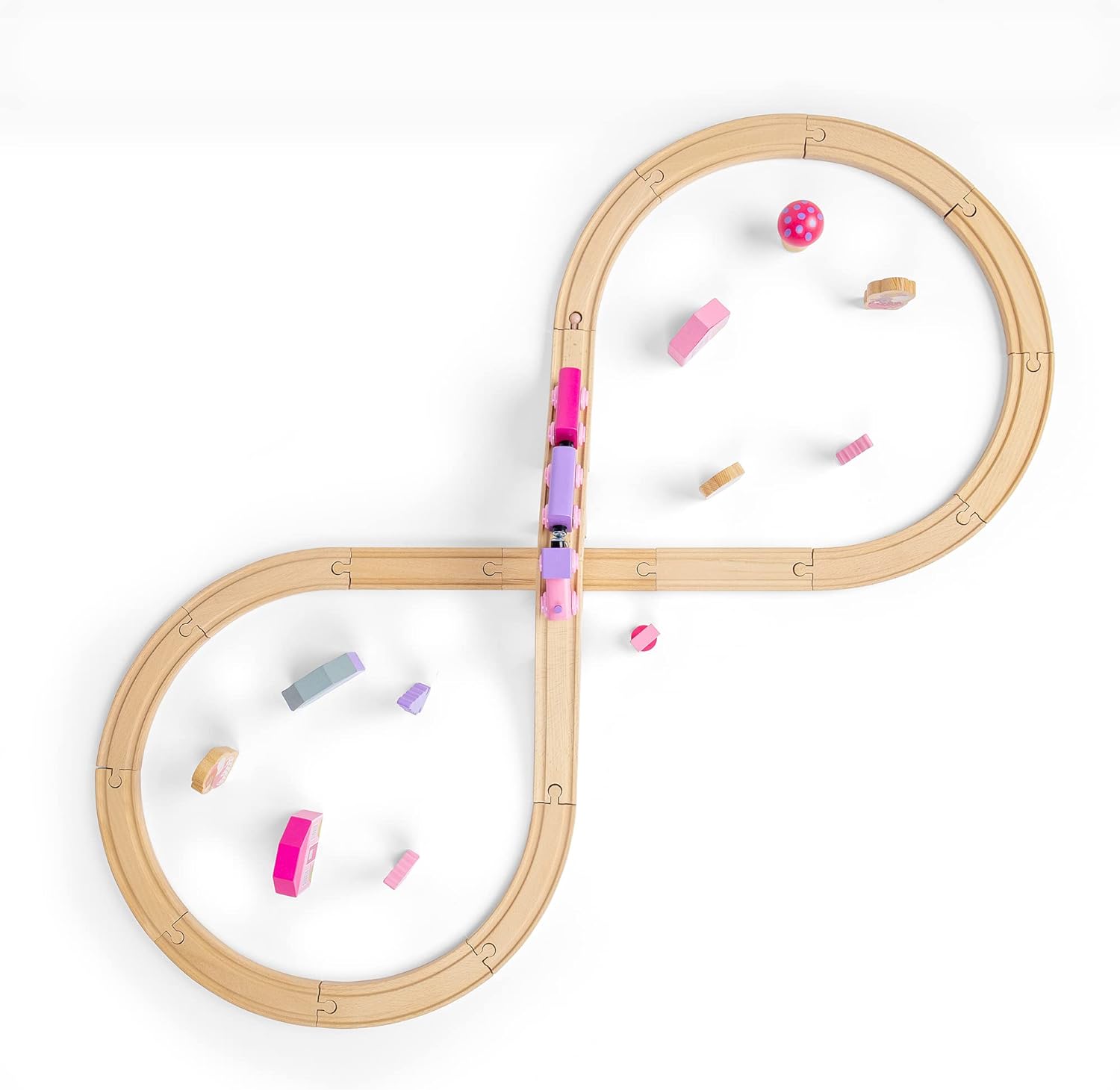 Bigjigs Rail Fairy Figure of Eight Train Set - 35pc Pink Wooden Railway, Toy Trains & Accessories, Princess Toys for Kids, Compatible with Most Other Rail Brands, 3 Years Old +