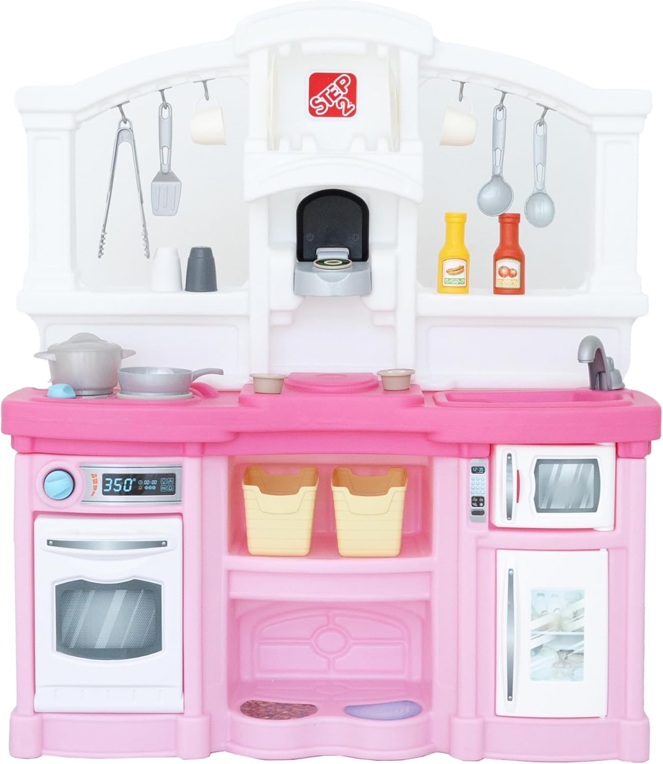 Step2 Fun with Friends Kids Kitchen Playset, Indoor/Outdoor Kitchenette, Interactive Play with Lights and Sounds, Durable Plastic, Includes 25 Piece Toy Accessories, Toddlers 2+ Years Old, Pink