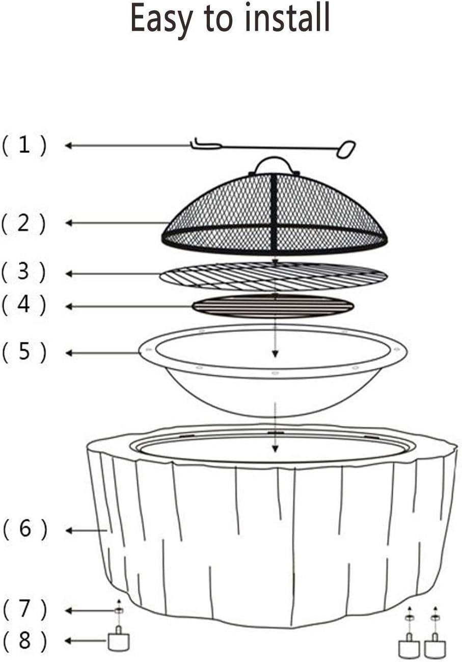 Garden Fire Pit Grill Bowl Grill Barbecue Rack Fire Pits Bowls,for Garden Wood Burning BBQ with Grill and Lid Cast Iron Outdoor Firepit for Log Burning for Patio Camping Waterproof 80cm