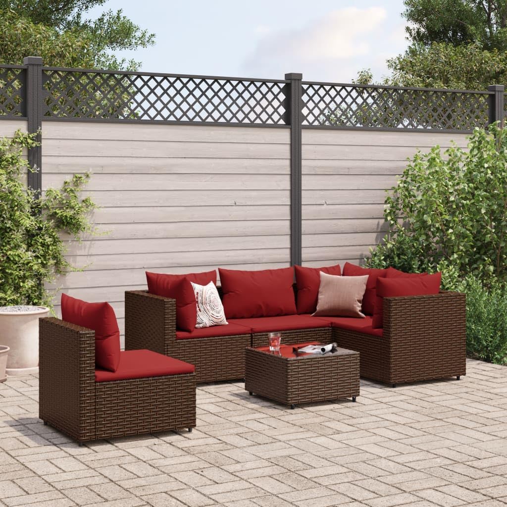 6 Piece Patio Lounge Set with Cushions Brown Poly Rattan,Modern Rattan Lounge Set with Cushions for Patio, Garden, and Terrace Furniture Sets for Patio, Lawn & Garden