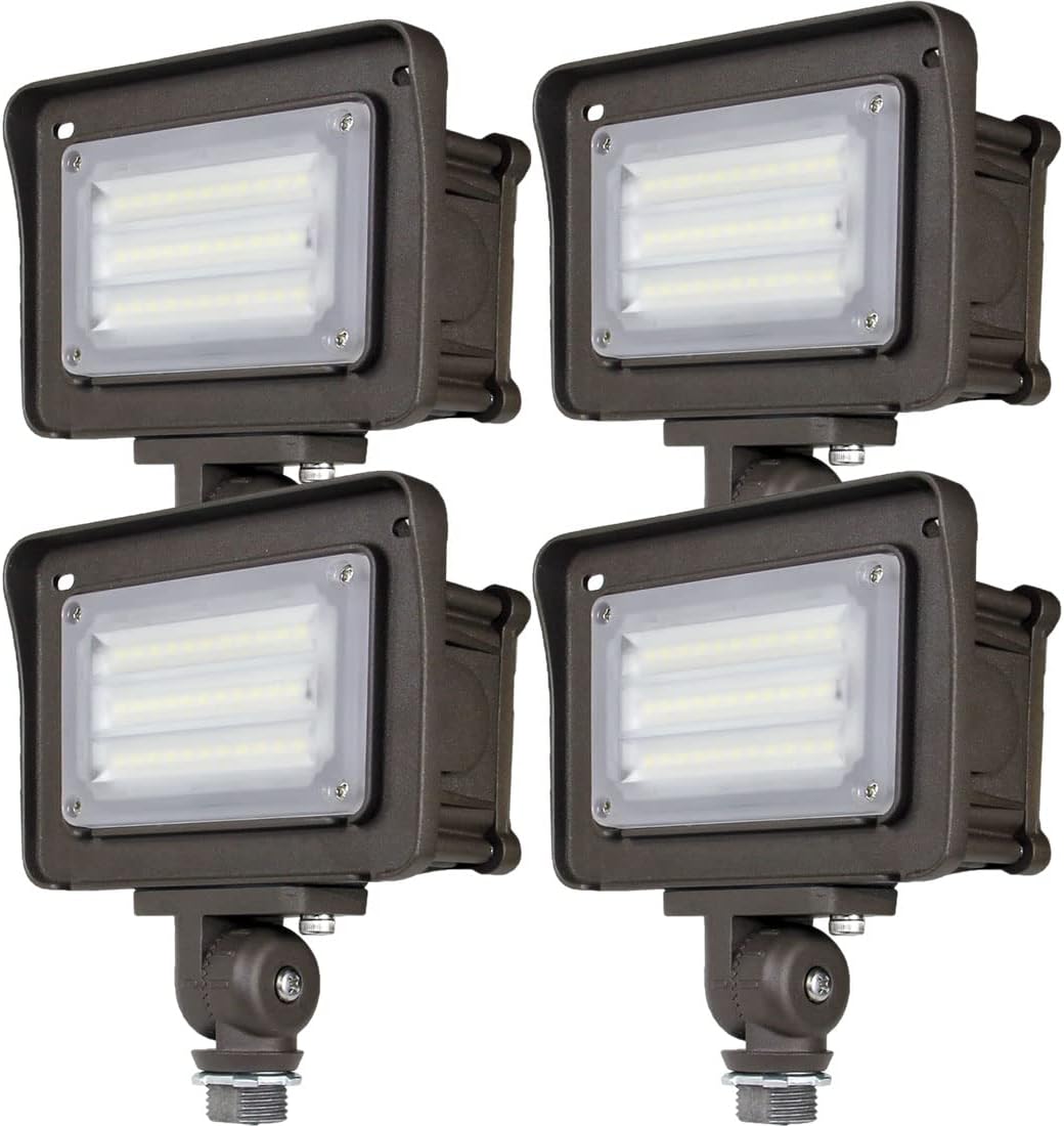DAKASON 30W LED Flood Light Outdoor, Dusk-to-Dawn Photocell 180° Adjustable Knuckle, 3600LM 5000K Replaces 100W HPS/MH, IP65 Waterproof Outdoor Security Lighting Fixture, ETL Listed, 4 Pack